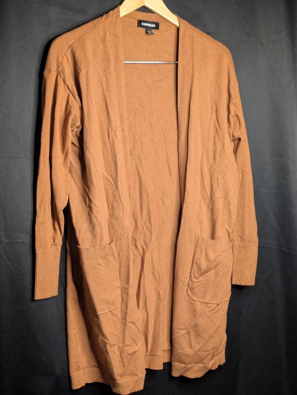 Express Camel Brown Longline Open Front Cardigan Sweater Size M